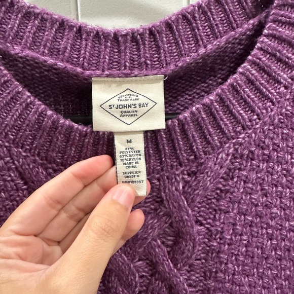 St. John's Bay Purple Crew Neck Cable Knit Sweater - Picture 3 of 3